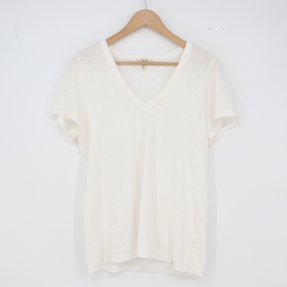 rag & bone T-Shirt Womens Medium V-Neck White Organic Pima Cotton Slub Good